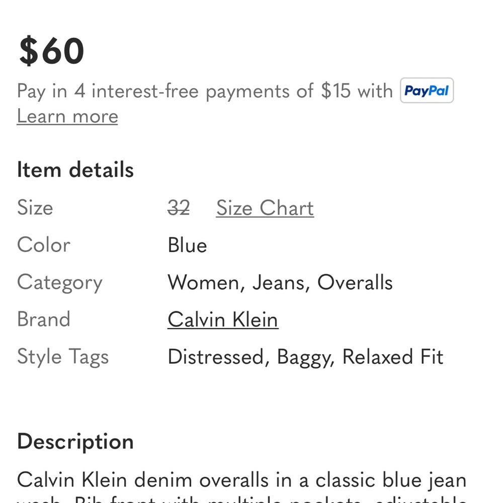Calvin Klein Blue Denim Jeans Overalls - Picture 4 of 4